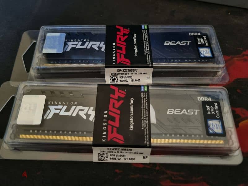 2 HyperX fury 8 gb ram 3200mhz T/S  CL 16 - 18 - 18 1.35V XMP 1