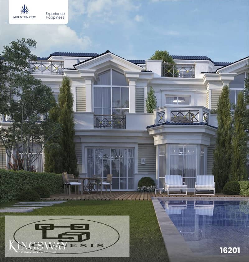 Townhouse villa at the starting price for the Kingsway project from Mountain View directly behind the Mall of Arabia View Lagoon, in installments over 3