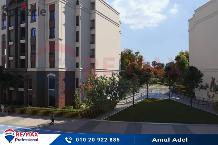 At the lowest price per meter and a completely open view of the largest plaza inside Alex West Compound - Your real estate consultant: Amal Adel 01020 16