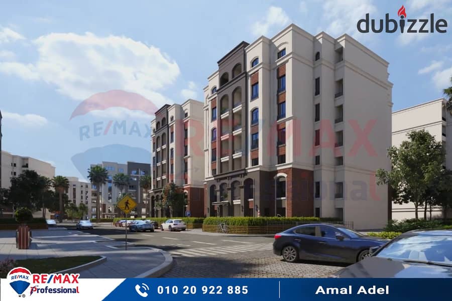 At the lowest price per meter and a completely open view of the largest plaza inside Alex West Compound - Your real estate consultant: Amal Adel 01020 20