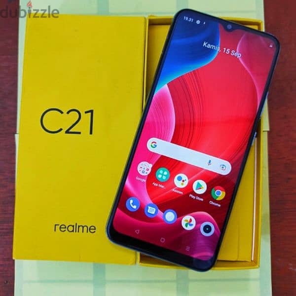 بالكرتونه والشاحن الاصلي حالة الزيرو Oppo Realme C21Y بجميع مشتملاته 0