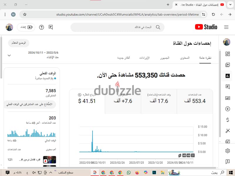 قناه يوتيوب اكثر من 7500مشترك قابل للفصال 0