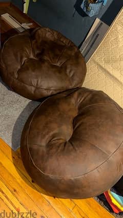 Two Large Genuine Leather Bean Bags