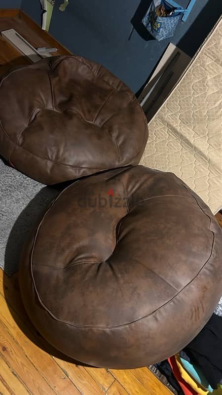 Two Large Genuine Leather Bean Bags 3