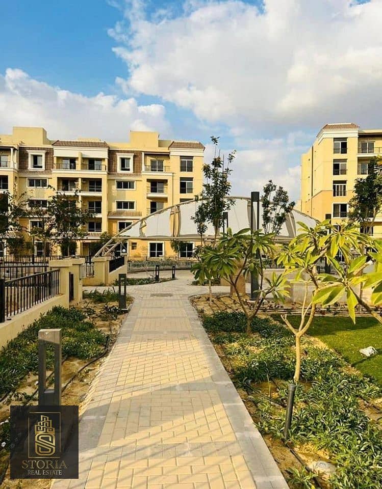 For sale in installments over 8 years, an apartment in Sarai Compound on Suez Road and directly next to Madinaty 1