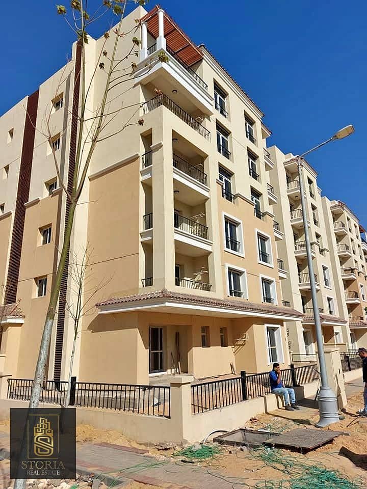 For sale in installments over 8 years, an apartment in Sarai Compound on Suez Road and directly next to Madinaty 7