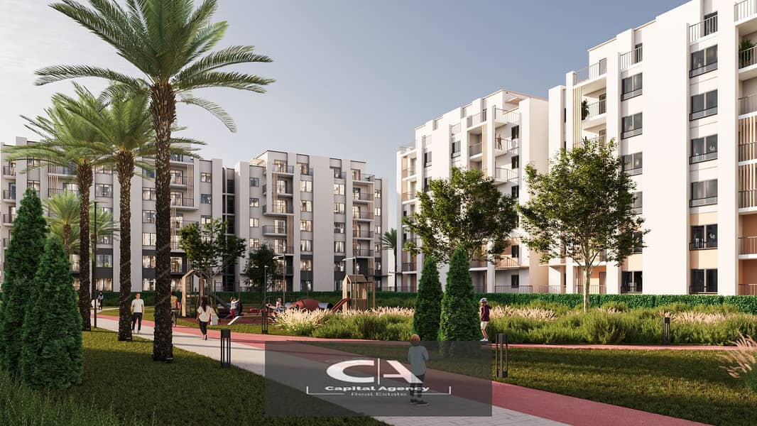 3-bedroom apartment in a garden in the heart of Sheikh Zayed, fully finished - with only 15% down payment - delivery soon - Prime Location 4