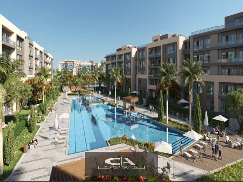 Ready to move own your apartment with a  roof, 4/3 finishing, in Azad Compound in the heart of Fifth Settlement A distinctive view of the lagoon 9