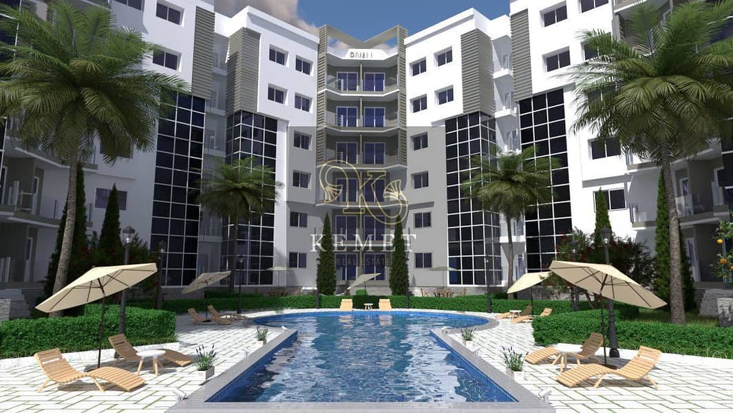 Apartment for sale, fully finished and air conditioners, area 115, with down payment and installments, in a compound in the Fifth Settlement. 0