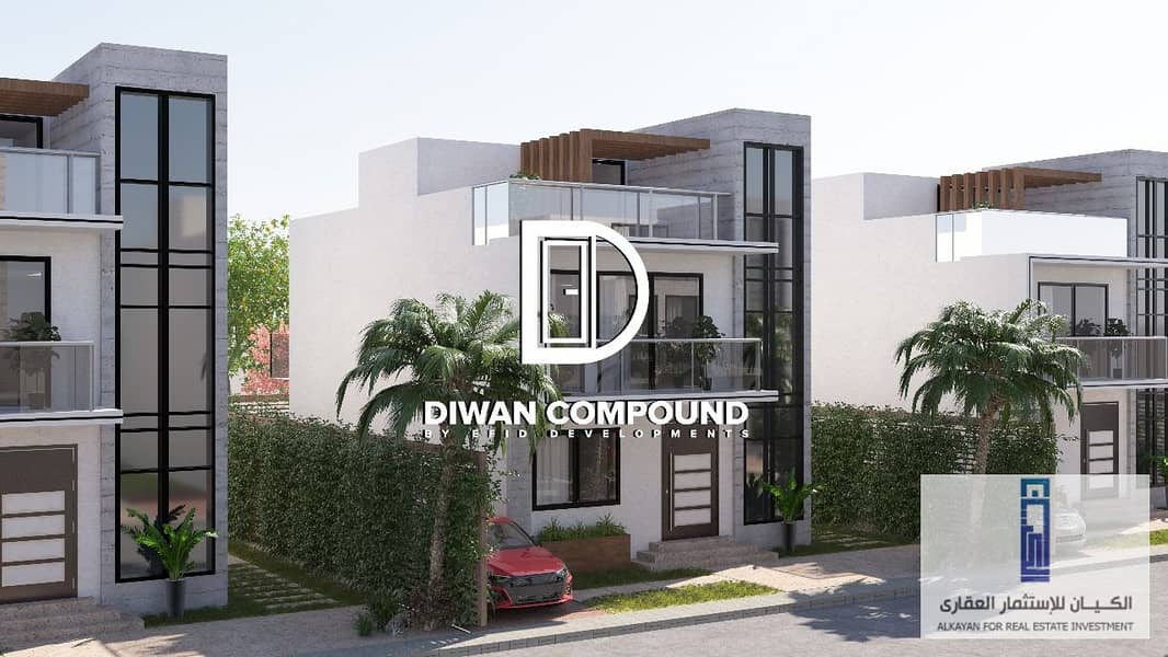 Opportunity with a 25% discount. . Own a 245m² villa + 200m² garden in New Zayed in Park Valley Diwan Compound 1