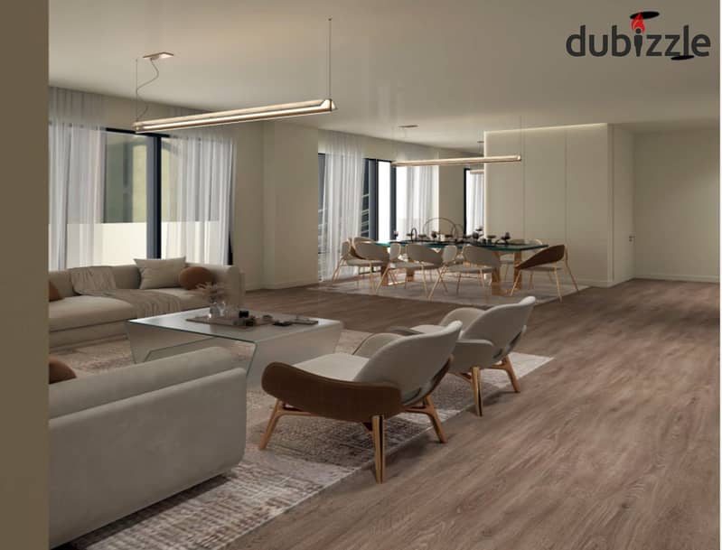 A second-floor apartment, 200 sqm, with luxury hotel-style finishing, located in the prime area of Sheikh Zayed, directly in front of Al Ahly Club 1