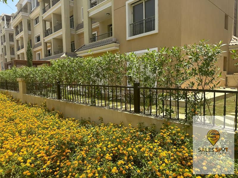 For sale apartment 144m ground floor with garden 147m the best location in sarai compound in mostakbal city on suez road directly next to madinaty 2