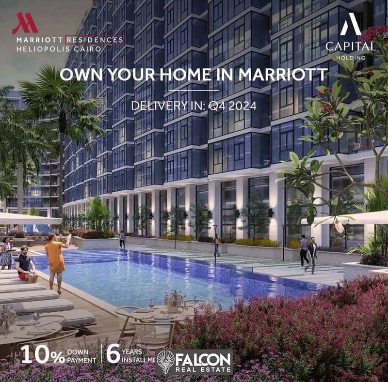 Overlooking swimming pool finished hotel apartment with ACs with the lowest down payment and payment facilities in Marriott Residence Heliopolis 10