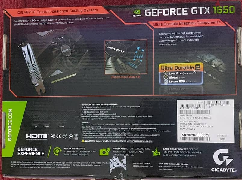 (2VGA) Gigabyte GeForce GTX 1650 D6 OC 4G Graphics Car + GTX750 1G 2