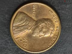 One cent Lincoln 1980D DDO 0