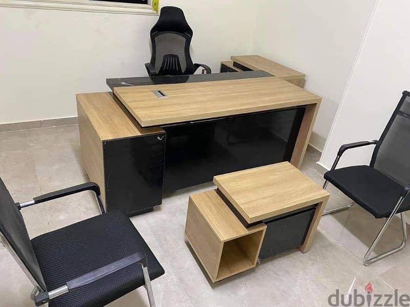 مكتب اداري خشب اسباني +سايد جانبي ووحده ادراج  desk office furniture 2