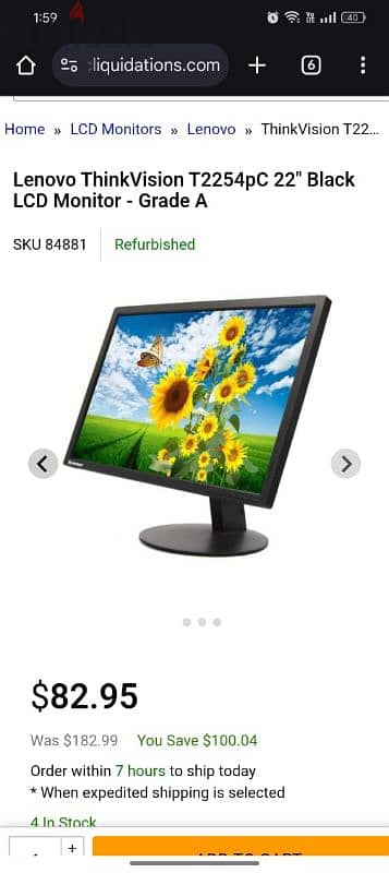 شاشه كمبيوتر Lenovo 22 inch 6