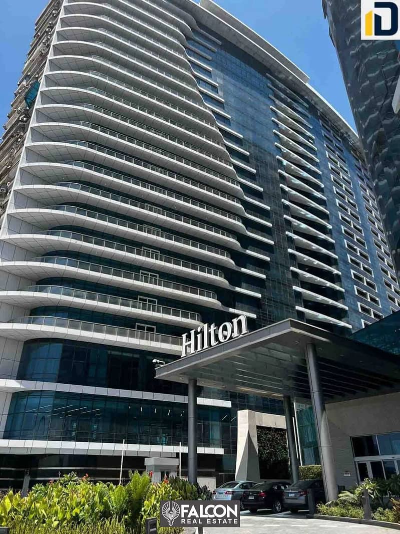 Luxury hotel apartment with a panoramic view on the Nile immediate receipt fully finished and with Hilton Maadi hotel services in the Nile Pearl Tower 6