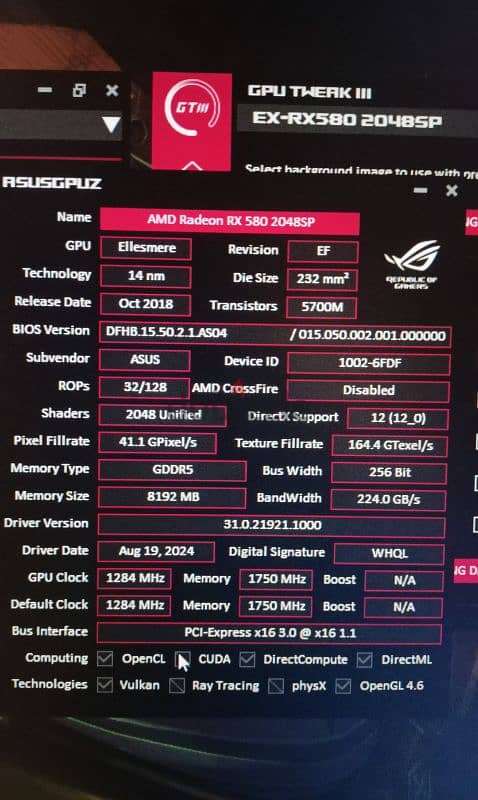 rx580 8gb 2048sp ASUS 1