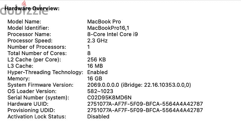 Macbook pro 16 inch / Core i9 / 16GB / 1TB 18