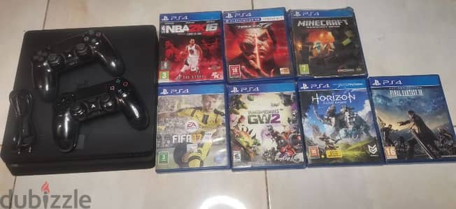 بلايستيشن ٤ PS4 slim ودراعين مع اكاونت بلس وفيفا ٢٥ sec ٥١٢جيجا