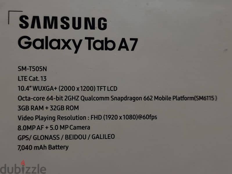 Samsung Tab A7 7040mAh 32GB ROM 3GB RAM 3