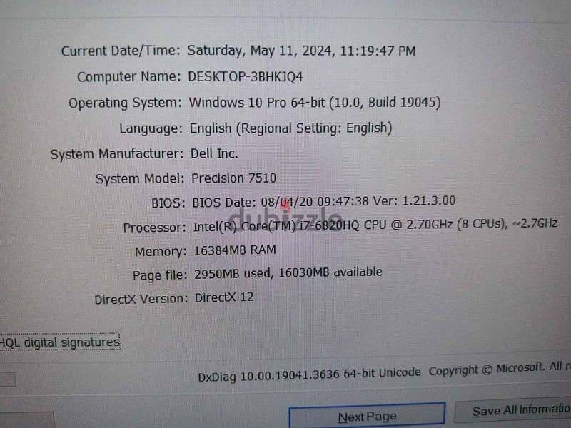 DELL precision 7510 i7-6820HQ Ram 16 & SSD 512 Veg 2G DdR5 7