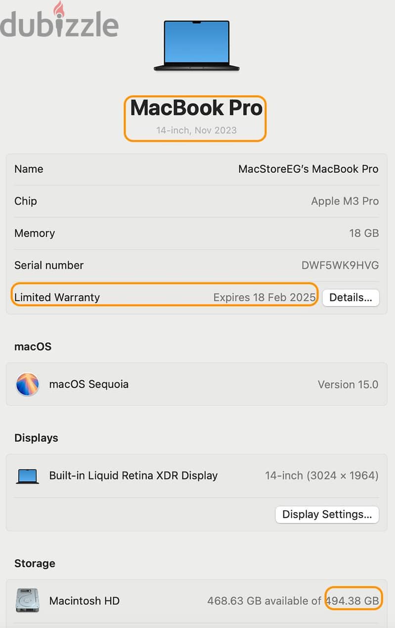 MacBook Pro (14-inch, M3 Pro , Ram 18GB,SSD 512GB, Nov 2023, Space Bl 18