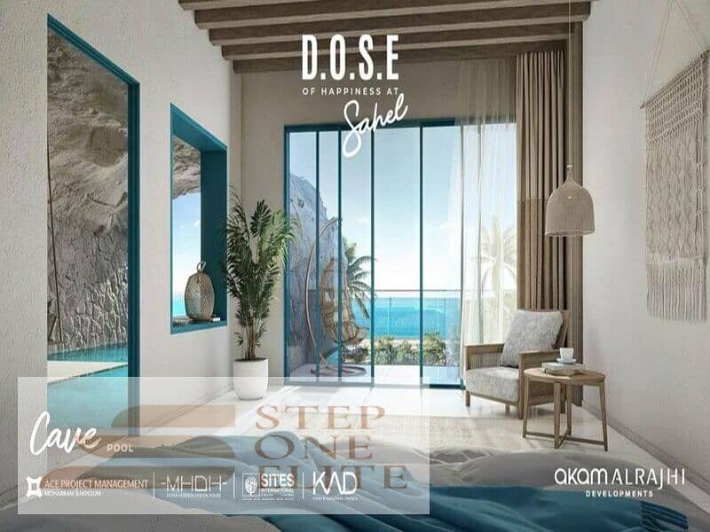 Own a chalet with a garden, ultra super deluxe finishing, with air conditioners, in D. O. S. E Akam Al Rajhi Village, North Coast 8