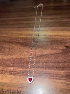 925 Silver red heart necklace without box 0