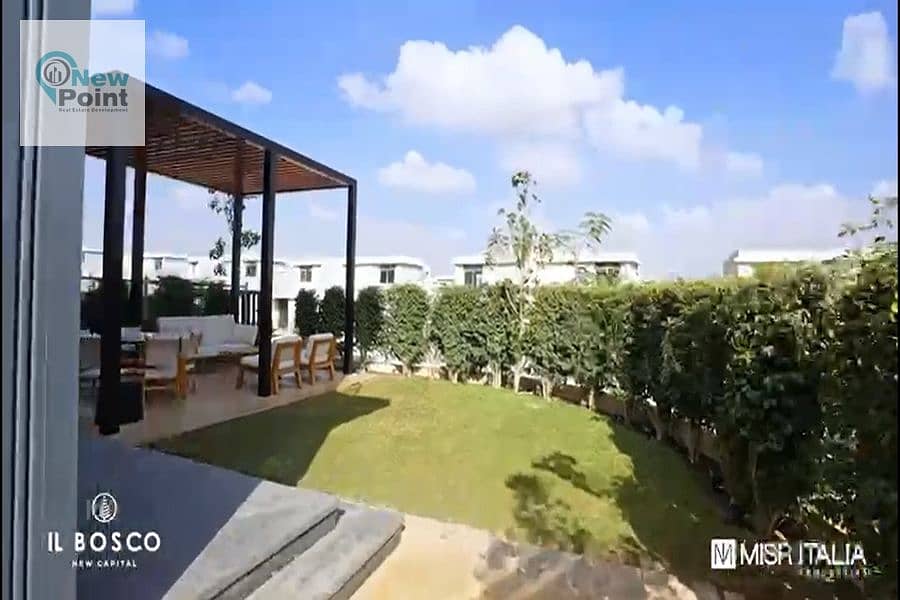 For sale, immediate delivery, a distinctive apartment with a garden, 128 m, with installments over 8 years, in Bosco, the Administrative Capital 5