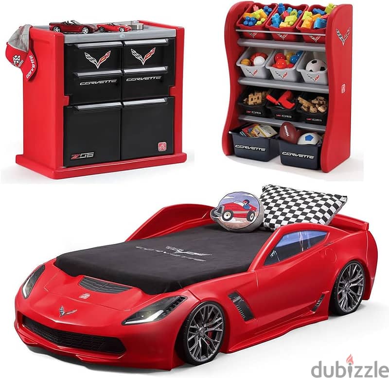 Step 2 Car bed for kids + Box toys rack/سرير سيارة + صندوق 4