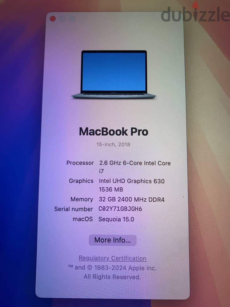 like new macbook pro 16 inch i7 2018 ,32gb ram ,512gb ssd 1