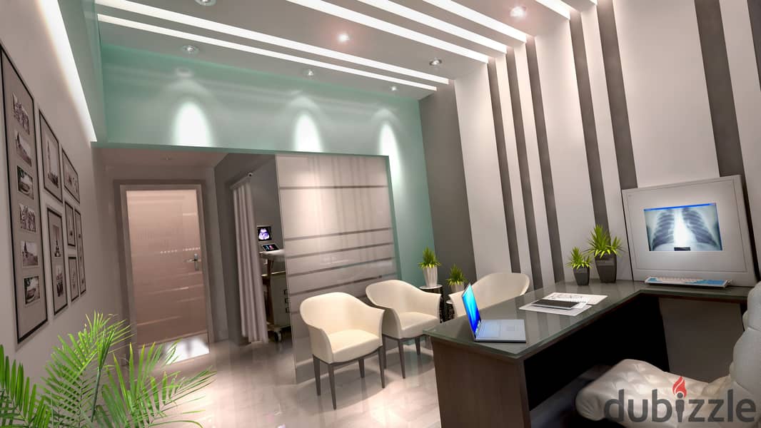 350,000 down payment Super Lux clinic for sale in Shorouk in the largest medical mall next to Carrefour, installments up to 6 years without payments o 7