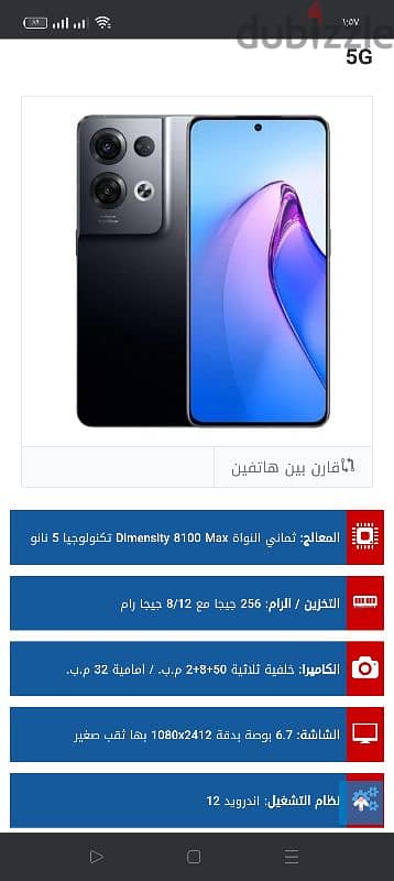 oppo Reno 8 Pro 5G  256Gb/12+12Gb وارد الامارات