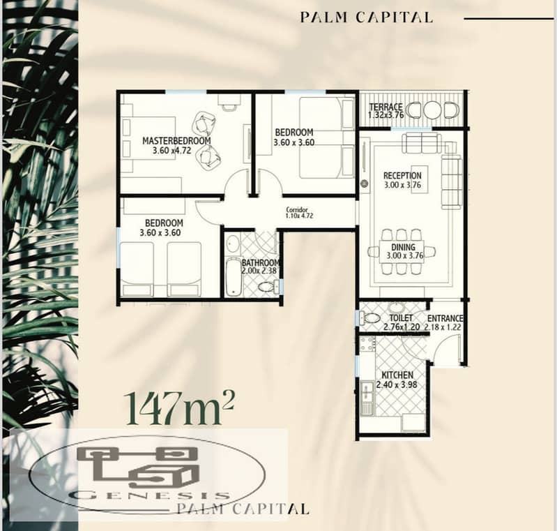 Apartment for sale 162 m + private garden at a special price in installments in Palm Capital Compound, El Shorouk, in front of SODIC 3