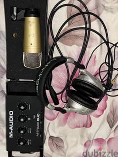 behringer c1 , M audio track duo , headphones مايك و كارته صوت و سماعه 0