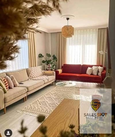 With convenient installments, own a distinctive apartment for sale, 3/4 finished, in Trio Gardens Compound in the Fifth Settlement in Golden Square, w