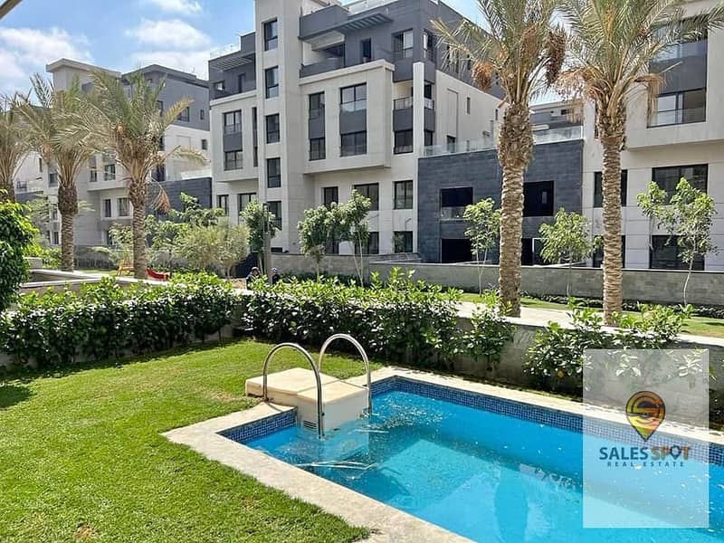 With convenient installments, own a distinctive apartment for sale, 3/4 finished, in Trio Gardens Compound in the Fifth Settlement in Golden Square, w 2