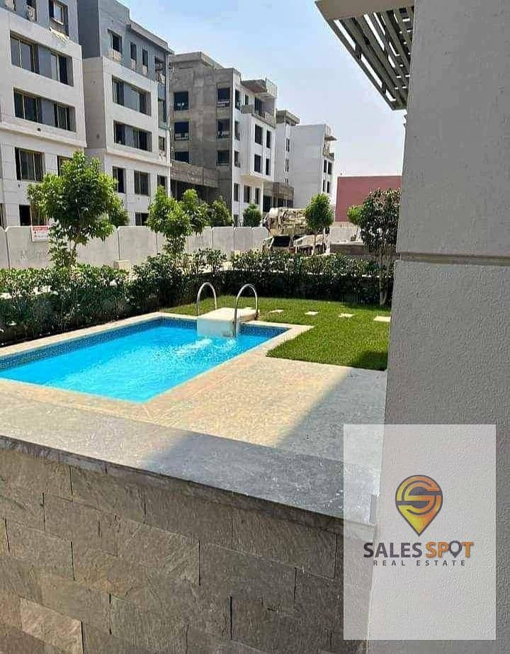 With convenient installments, own a distinctive apartment for sale, 3/4 finished, in Trio Gardens Compound in the Fifth Settlement in Golden Square, w 8