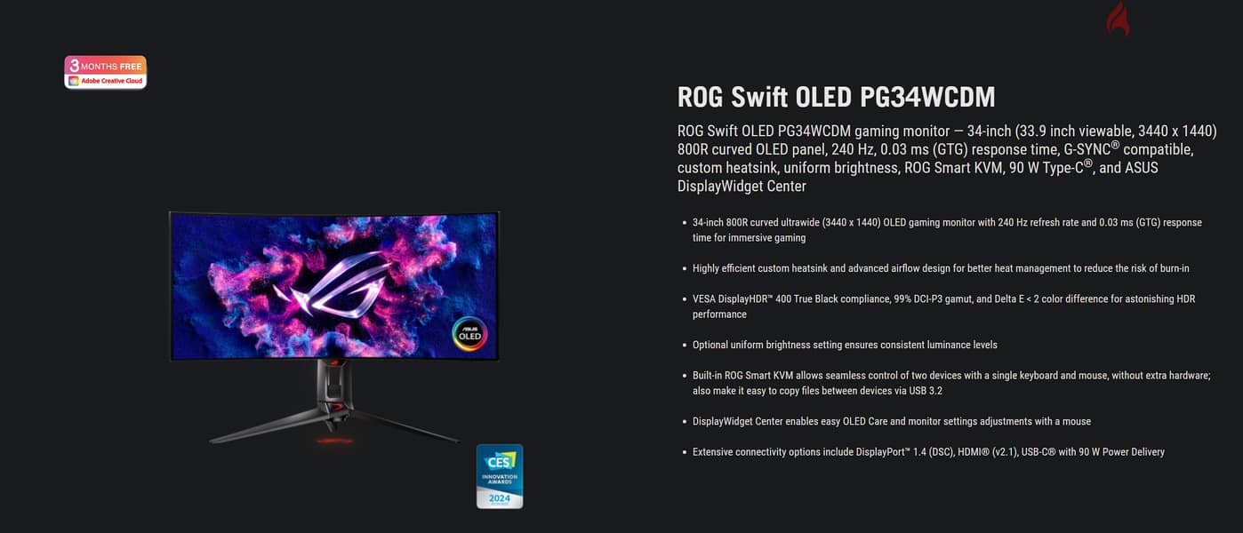 ASUS ROG PG34WCDM 240hz OLED Ultrawide 2K gaming monitor 13