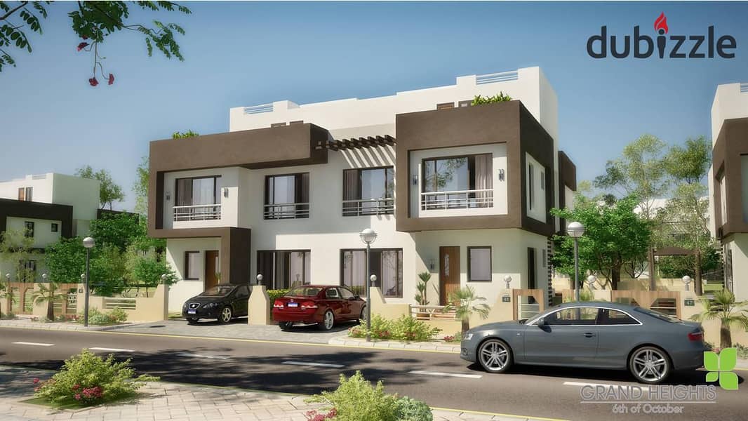 "Receive your fully finished villa immediately in the heart of 6th October, Grand Heights Compound. 1