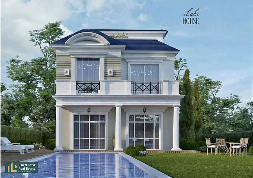 Villa with artificial lake for sale, 280 m in Mountain View October, next to the Media Production City, Mountain View Kingsway 2