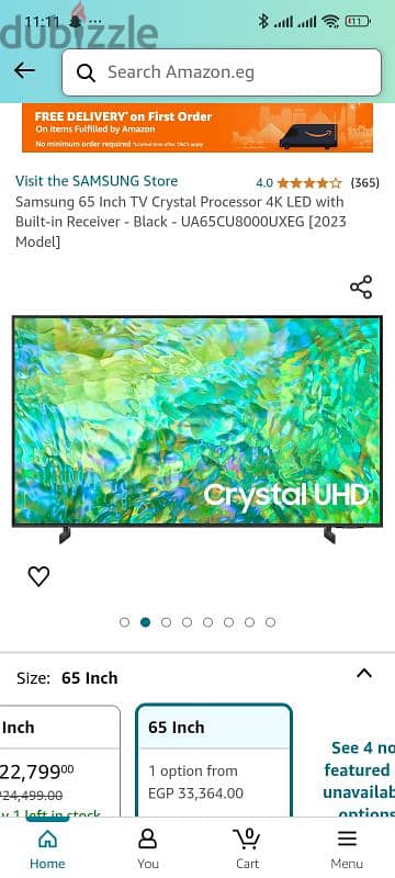 Samsung 65 Inch TV Crystal Processor 4K LED with Built-in Receiver 1