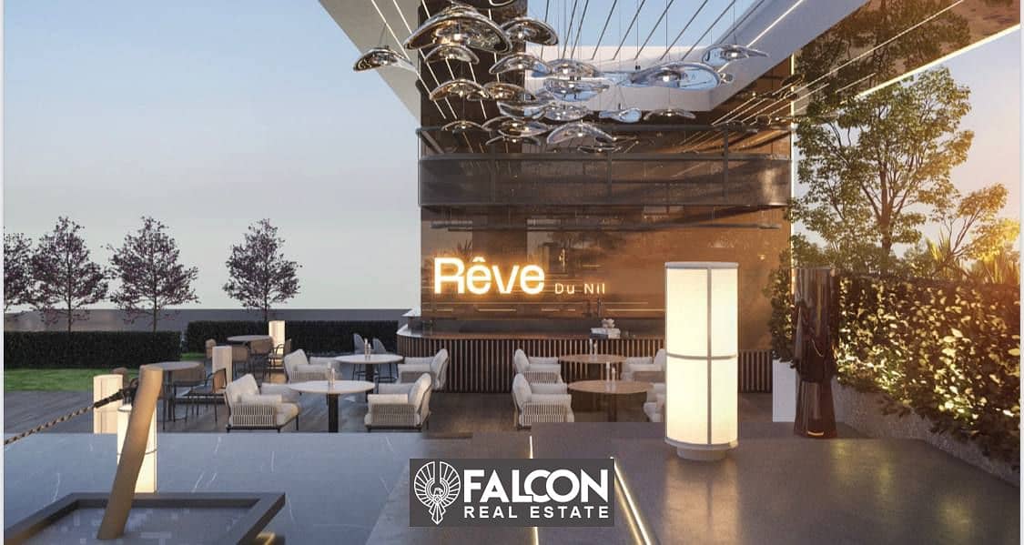 Furnished apartment imaginary view on Nile and pyramids with the highest investment return in Reve de Nil Tower Maadi next to Hilton and Nile Pearl 8