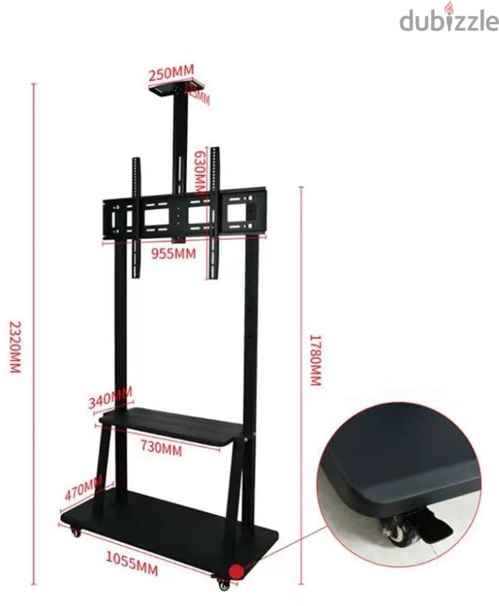 حامل شاشة بعجلات من 60 إلى 100 بوصه -حامل تلفزيون متحرك - استاند ترولى 4
