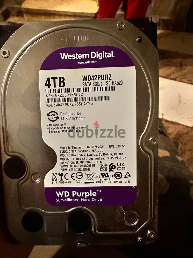 Western Digital Internal Hard Disk ( 4 TB)- هارد 4 تيرا بربل-هيلث 100% 0