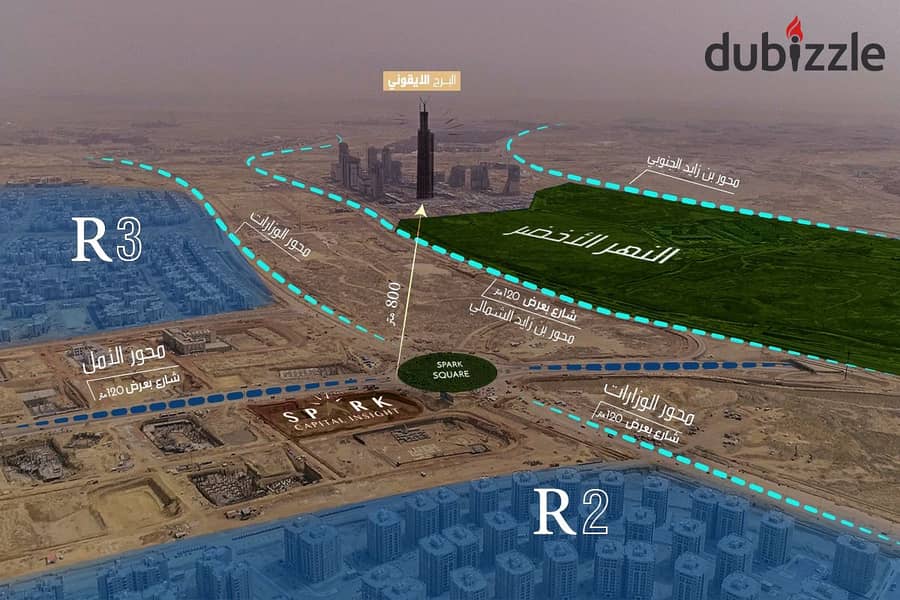 استلام سنة مطعم وكافية 48 متر باوت اريا 30 متر علي البلازه دايركت بفيو البر ج الايقوني علي ميدان في محور الاول بخصم 15% وقسط 6 سنوات عاين محلك عالواقع 12