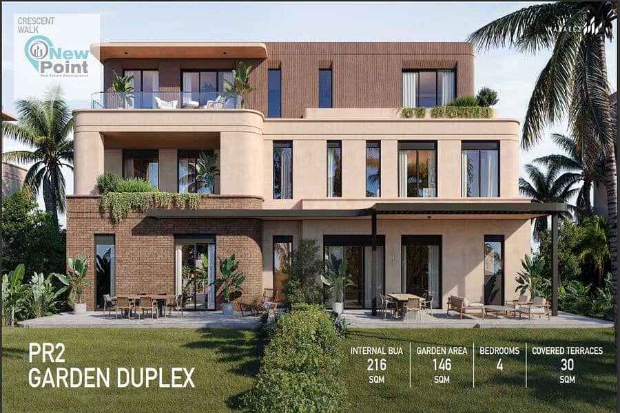 Finished garden duplex with air conditioners, Ultra Super Lux finish, directly on the middle ring road, Crescent Walk, New Cairo 5