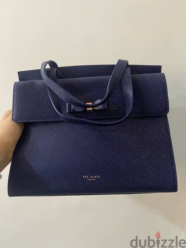 Ted baker London Aarilli bow leather tote- navy blue 4